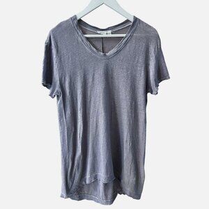 WILT 100% Linen V Neck Relaxed Fit Gray Tunic Top Tee Shirt Women's size S